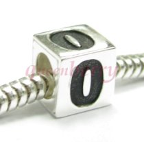 Sterling Silver Dice Cube Digit 0 Zero Bead Tube for European Charm Bracelets