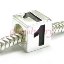 Sterling Silver Dice Cube Digit 1 one Bead Tube for European Charm Bracelets