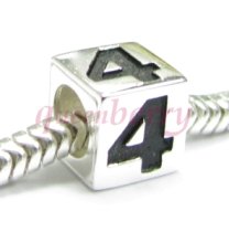 Sterling Silver Dice Cube Digit 4 Four Bead Tube for European Charm Bracelets