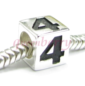Sterling Silver Dice Cube Digit 4 Four Bead Tube for European Charm Bracelets