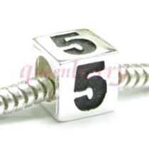 Sterling Silver Dice Cube Digit 5 Five Bead Tube for European Charm Bracelets
