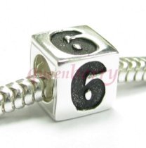 Sterling Silver Dice Cube Digit 6 Six Bead Tube for European Charm Bracelets