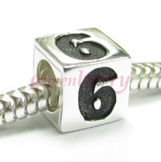 Sterling Silver Dice Cube Digit 6 Six Bead Tube for European Charm Bracelets