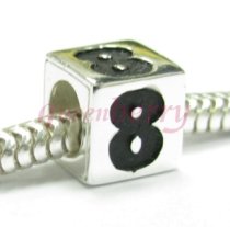 Sterling Silver Dice Cube Digit 8 Eight Bead Tube for European Charm Bracelets