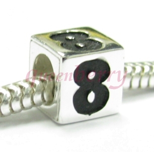 Sterling Silver Dice Cube Digit 8 Eight Bead Tube for European Charm Bracelets