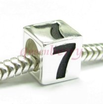 Sterling Silver Dice Cube Digit 7 Seven Bead Tube for European Charm Bracelets