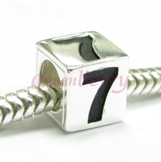 Sterling Silver Dice Cube Digit 7 Seven Bead Tube for European Charm Bracelets