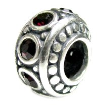 Sterling Silver Round Garnet CZ Bead for European Charm Bracelet Birthstone January