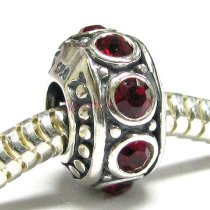 Sterling Silver Round Garnet CZ Bead for European Charm Bracelet Birthstone January