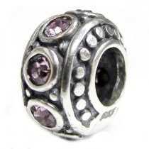 Sterling Silver Round Light Amethyst CZ Bead for European Charm Bracelet 11mm Birthstone June
