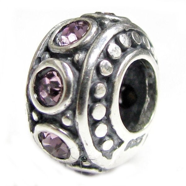 Sterling Silver Round Light Amethyst CZ Bead for European Charm Bracelet 11mm Birthstone June