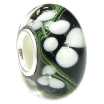 Sterling Silver Black Murano FLOWER Glass Bead for European Charm Bracelets 12.5mm