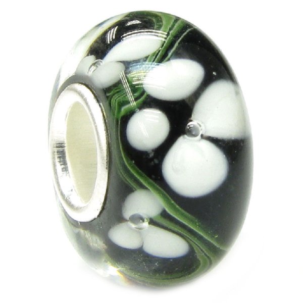 Sterling Silver Black Murano FLOWER Glass Bead for European Charm Bracelets 12.5mm