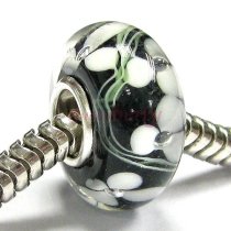 Sterling Silver Black Murano FLOWER Glass Bead for European Charm Bracelets 12.5mm