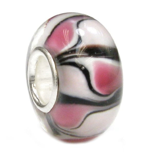 Sterling Silver Round Wheel Murano PINK Glass Bead for European Charm Bracelets 12.6mm