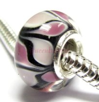 Sterling Silver Round Wheel Murano PINK Glass Bead for European Charm Bracelets 12.6mm