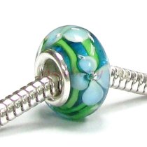 Sterling Silver Murano LT. BLUE FLOWER Glass Bead for European Charm Bracelets 12.5mm