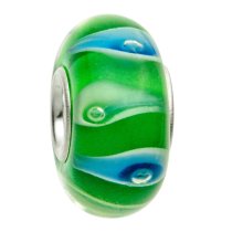 Sterling Silver Round Murano GREEN Glass Bead for European Charm Bracelets 13mm