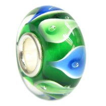 Sterling Silver Round Murano GREEN Glass Bead for European Charm Bracelets 13mm