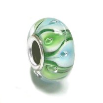Sterling Silver Round Murano GREEN Glass Bead for European Charm Bracelets 13mm