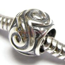 Sterling Silver Round Swirl Bead for European Charm Bracelets 9mm