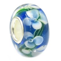 Sterling Silver BLUE Murano FLOWER Glass Bead for European Charm Bracelets 12.5mm