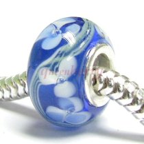 Sterling Silver BLUE Murano FLOWER Glass Bead for European Charm Bracelets 12.5mm