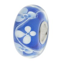 Sterling Silver BLUE Murano FLOWER Glass Bead for European Charm Bracelets 12.5mm