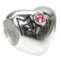 Sterling Silver HEART LOVE MOTHER MOM Bead Pink crystal for European Charm Bracelets