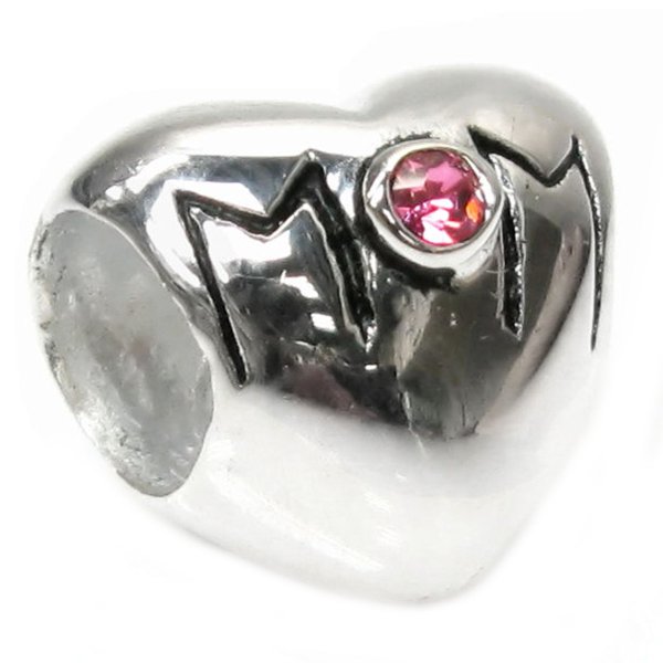 Sterling Silver HEART LOVE MOTHER MOM Bead Pink crystal for European Charm Bracelets