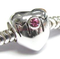 Sterling Silver HEART LOVE MOTHER MOM Bead Pink crystal for European Charm Bracelets