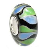 Sterling Silver Round Wheel Murano GREEN & BLUE Glass Bead for European Charm Bracelets 12.6mm