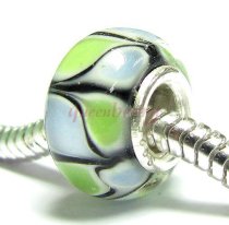 Sterling Silver Round Wheel Murano GREEN & BLUE Glass Bead for European Charm Bracelets 12.6mm