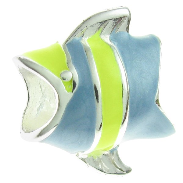 Sterling Silver Blue Enamel Tropical Angel Fish bead for European Charm Bracelets