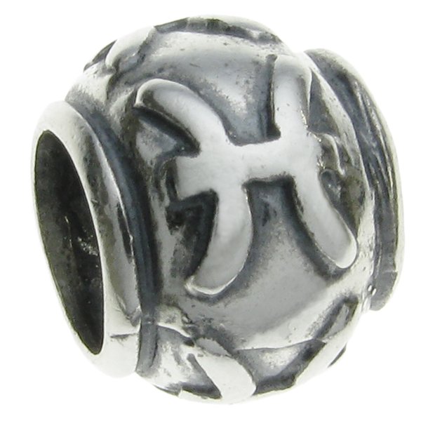 Sterling Silver Zodiac horoscope PISCES Bead Tube for European Charm Bracelets