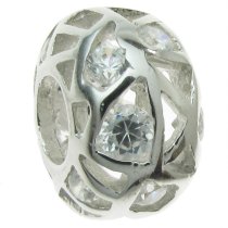 Sterling Silver BALL Bead Clear Crystal Birthstone April for European Charm Bracelets 12.5mm