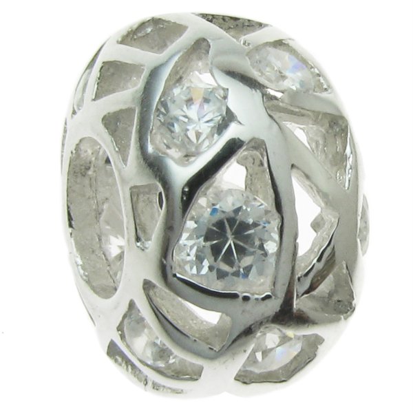 Sterling Silver BALL Bead Clear Crystal Birthstone April for European Charm Bracelets 12.5mm