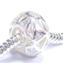 Sterling Silver BALL Bead Clear Crystal Birthstone April for European Charm Bracelets 12.5mm