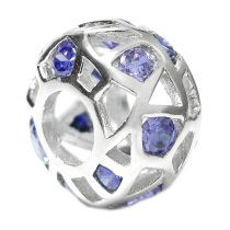Sterling Silver Ball Purple CZ Crystal February Birthstone Bead for European Charm Bracelets 12.5mm