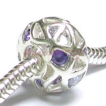 Sterling Silver Ball Purple CZ Crystal February Birthstone Bead for European Charm Bracelets 12.5mm