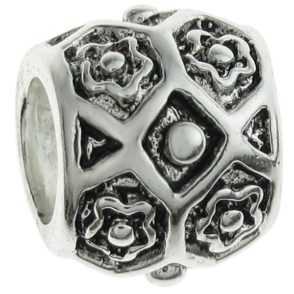 Sterling Silver FLOWER BARREL TUBE Bead for Pandora Troll European Charm Bracelets
