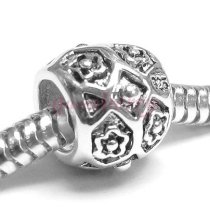 Sterling Silver FLOWER BARREL TUBE Bead for Pandora Troll European Charm Bracelets