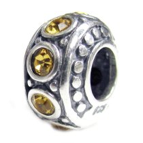 Sterling Silver Round Topaz CZ Bead for European Charm Bracelet 11mm Birthstone November