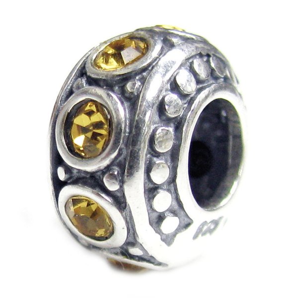Sterling Silver Round Topaz CZ Bead for European Charm Bracelet 11mm Birthstone November