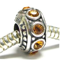 Sterling Silver Round Topaz CZ Bead for European Charm Bracelet 11mm Birthstone November