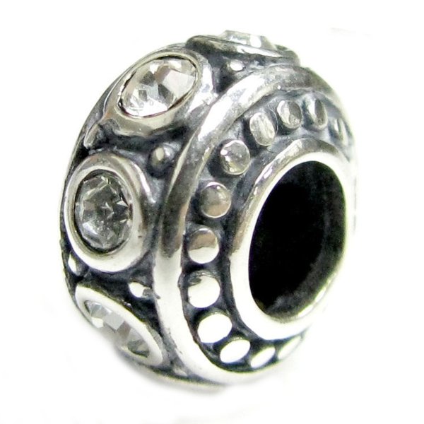 Sterling Silver Clear CZ Bead for European Charm Bracelet 11mm Birthstone April