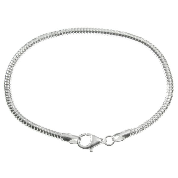 Sterling Silver Snake Cable Bracelet with Lobster Clasp for European Bead Charms, 7.5"