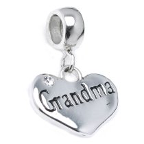 Sterling Silver Grandma Family Dangle Heart Pendant Bead for European Charm Bracelets
