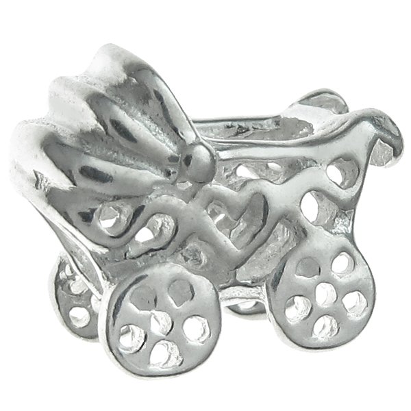 Sterling Silver BABY CARRIAGE CART 13.6mm for European Charm Bracelets