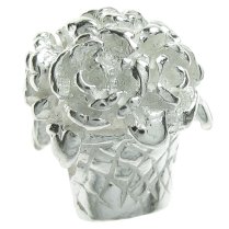Sterling Silver Rose FLOWER BASKET Bead for European Charm Bracelets 13mm